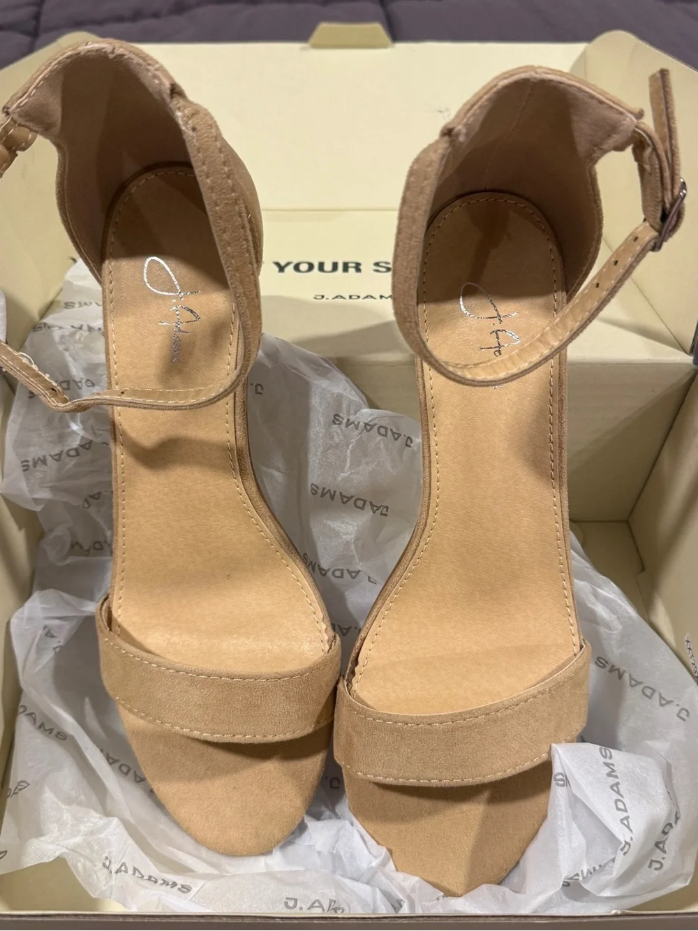 J Adams Daisy Nude Suede Ankle-Strap Block Heel Sandals